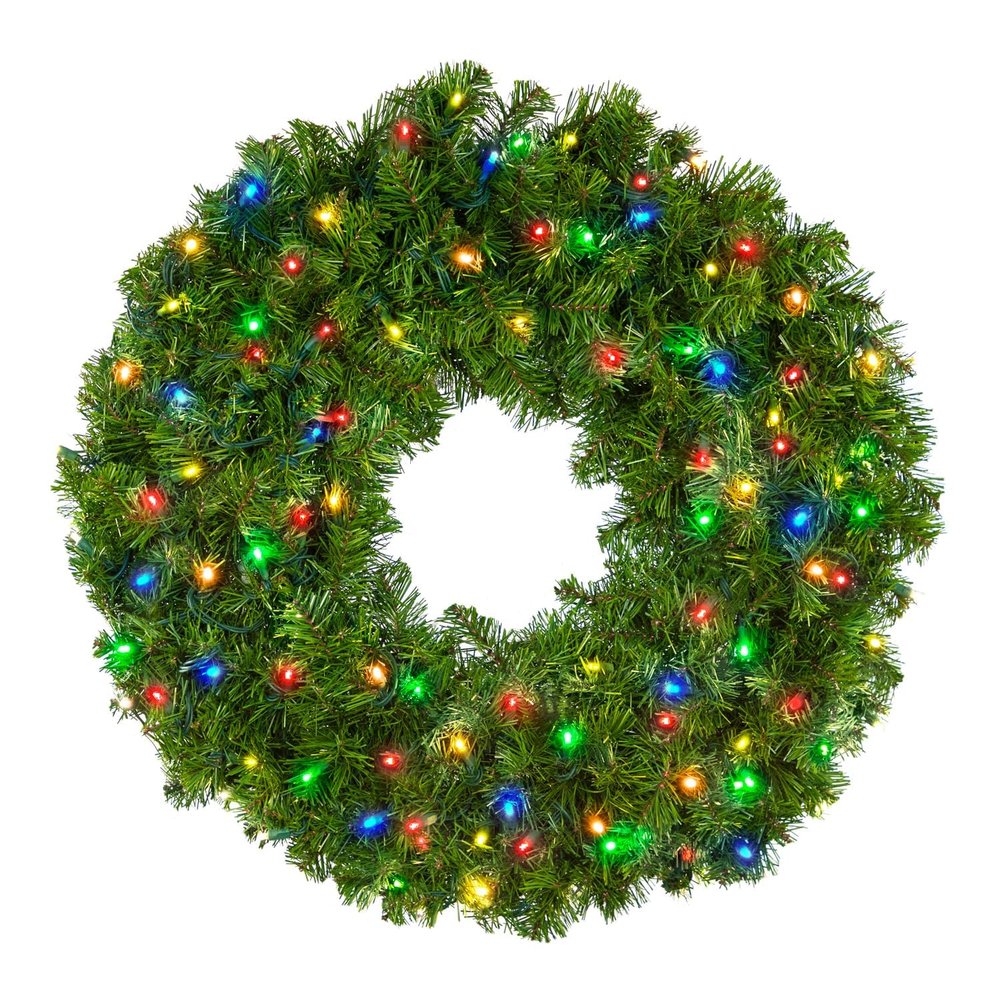 Pro Christmas 30" Pre-Lit Outdoor Oregon Fir Commercial Wreath, Multicolor