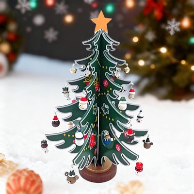 Wooden Christmas Tree Mini Tabletop Christmas Tree Decor Xmas Holiday Party Ornaments 3D Miniature Desktop Decorations