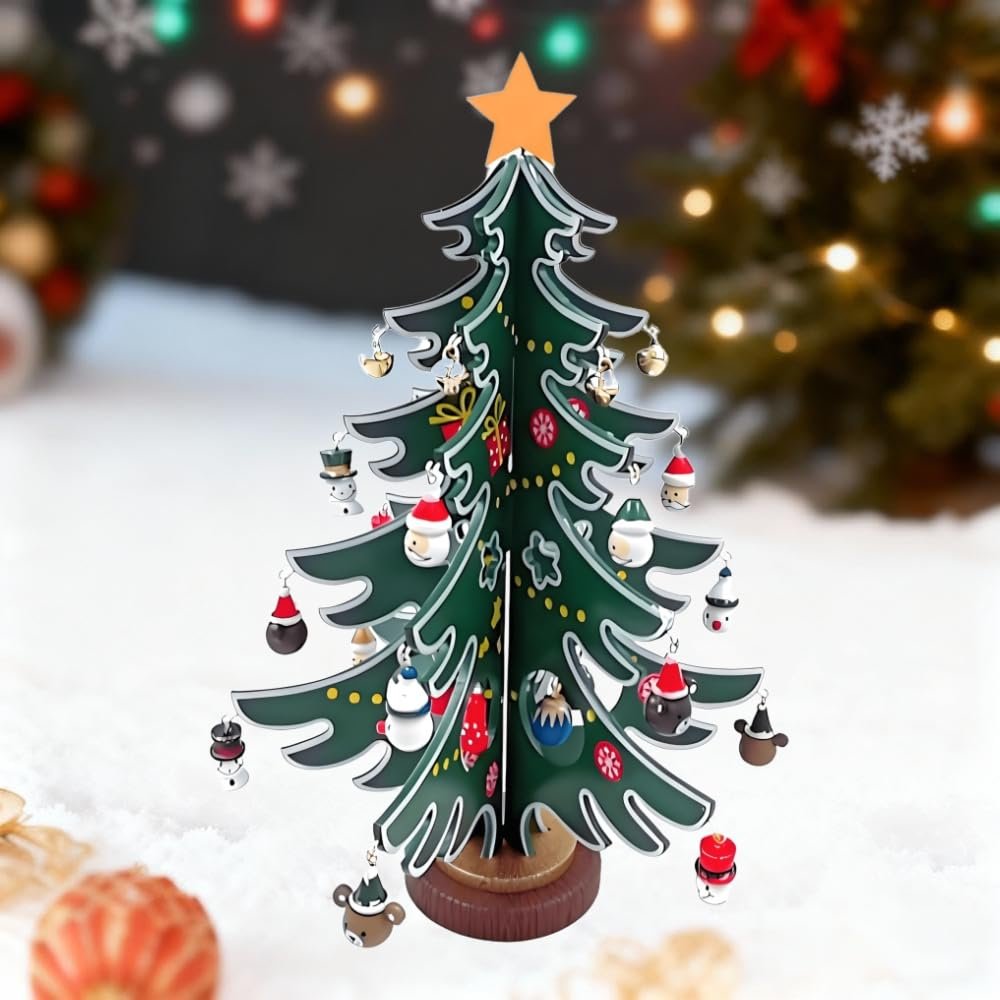 Wooden Christmas Tree Mini Tabletop Christmas Tree Decor Xmas Holiday Party Ornaments 3D Miniature Desktop Decorations