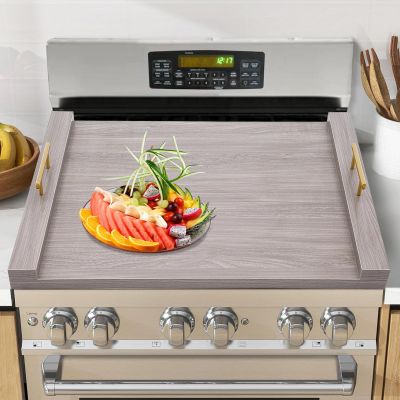 Bokknppo Noodle Board Stove Cover Wooden Stove Top Cover Board with Handles Kitchen RV Counter Space Top Cover Handmade Cookware Accessory Tray for Gas Stove and Electric Stoves, 30*22in (Oak White)