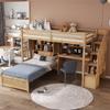 CKLMMC Twin Over Twin Loft Bed with Built-in Desk and Staircase and one Twin Size Platform Bed with Storage Space,Multifunctional Loft Bed for Kids Teens Adults (Natural#E) view 1