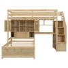 CKLMMC Twin Over Twin Loft Bed with Built-in Desk and Staircase and one Twin Size Platform Bed with Storage Space,Multifunctional Loft Bed for Kids Teens Adults (Natural#E) view 4