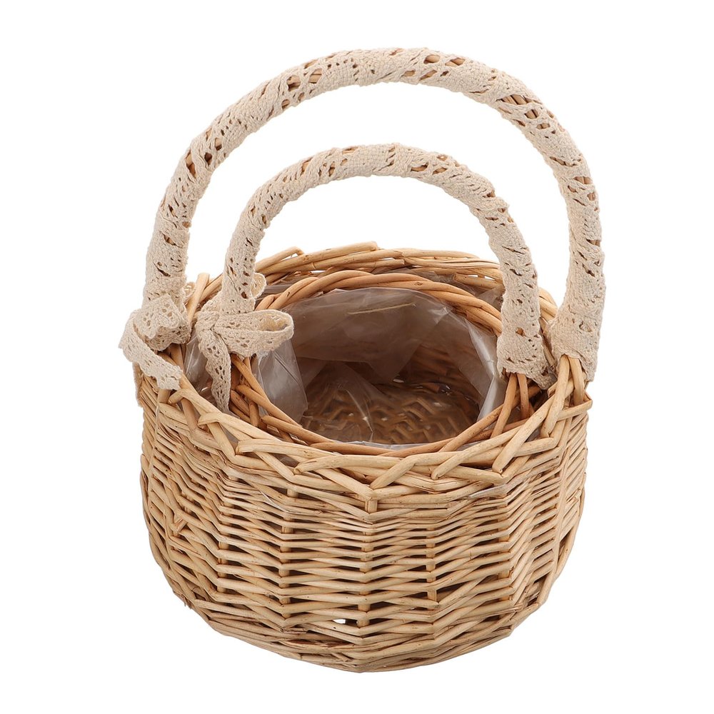 COOLHIYA 2pcs Handmade Willow Weaving Storage Baskets for Flowers and Picnic Food Portable Decorative Baskets for Home Organization and Wedding Decor
