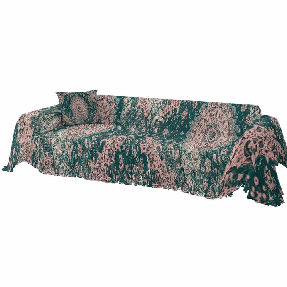 AMZRicher Boho Modern Sofa Covers for 3 Cushion, Washable Couch Cover for Sectional Sofa Slipcovers with Tassel, Green Abstract Minimalist Flower Loveseat Covers Futon Cover Blanket 71''x118''