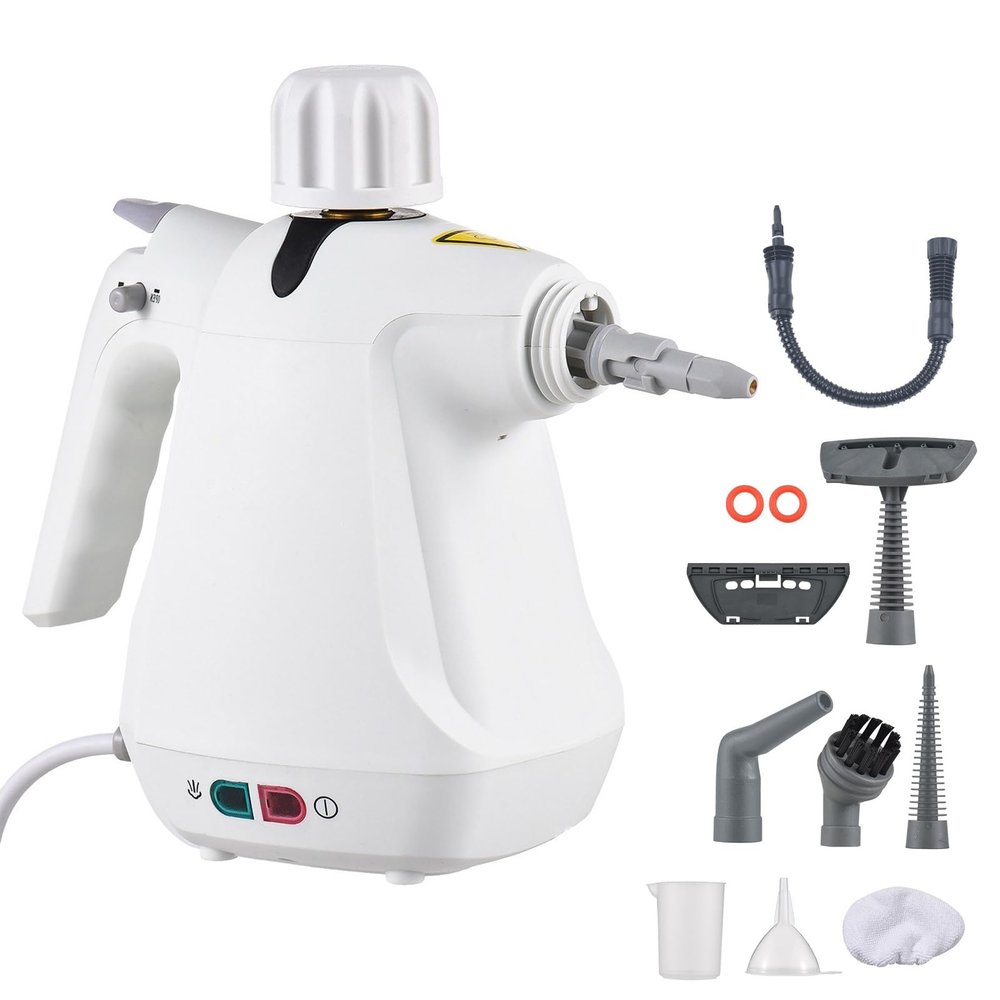 HEVIRGO 1000W Steam Cleaner High Power 360-Degree Nozzle Multipurpose Chemical-Free Handheld Steam Cleaner with Large Water Tank for Hardwood Tile Laminate All Floors Carpet Cleaning White US