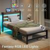 Anwick Twin Bed Frame with LED Lights & Charging Station, Metal Platform Bed with Storage Headboard, Under Bed Storage, Noise-Free, No Box Spring Needed (Brown, Twin) view 3