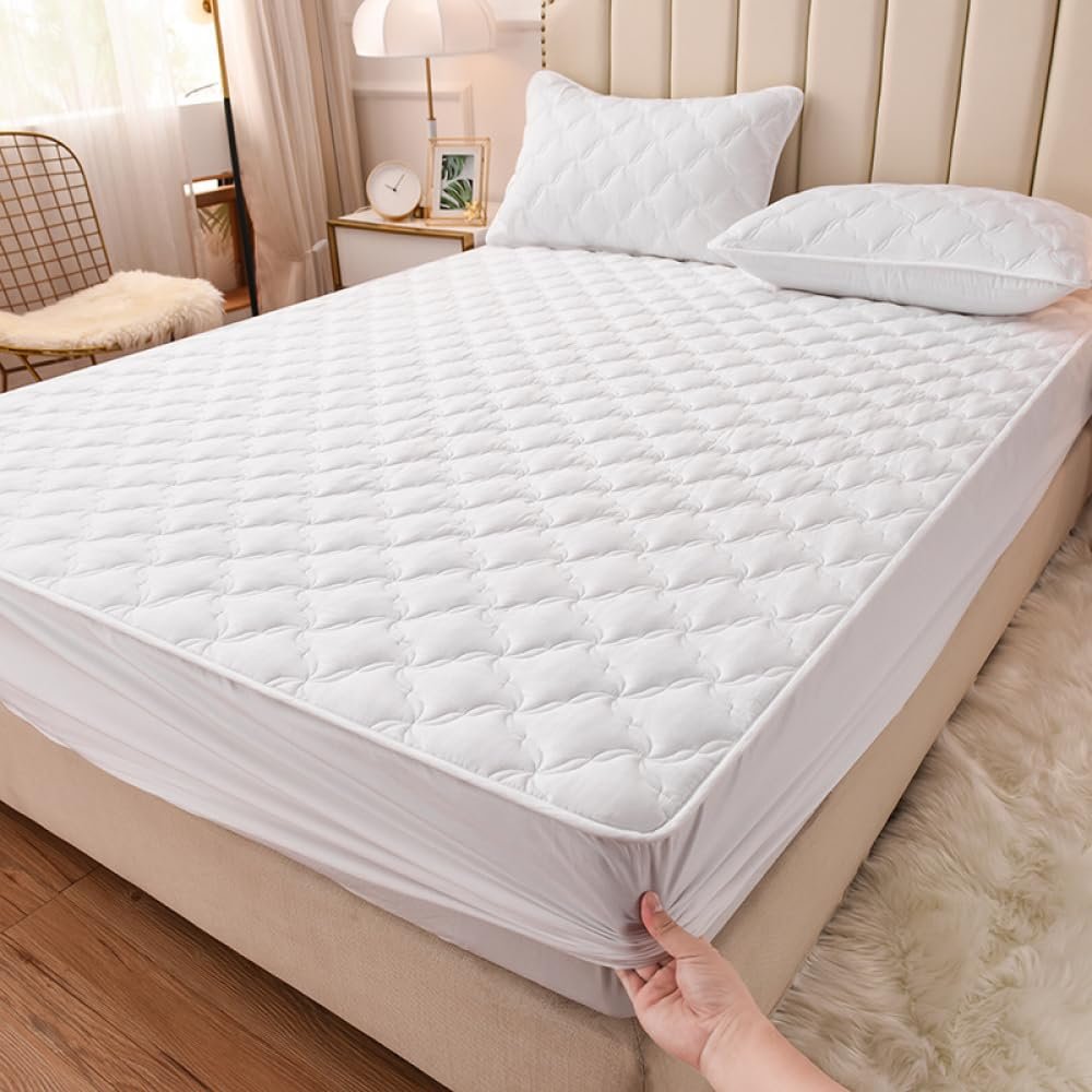 JONKMY Mattress Protector Fitted Sheet Thick Mattress Topper Mattress Pad Cover Soft Skin-Friendly Mattress Cover Noiseless Non-Slip Mattress Dust Cover with Deep Pocket-White||Double:47x79inch(1pcs)