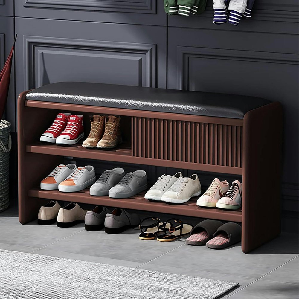 WZUOPG Modern Shoe Storage Bench,Wooden Entryway Bench with Leather Cushion,Upholstered Shoe Bench Shoe Cabinet Hallway Shoe Organizer Furniture-1pc