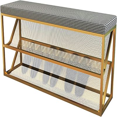 WZUOPG Storage Ottoman Foot Rest end of Bed Bench Entry Shoe Bench with Comfy Cushion,-Tier Metal Mesh Shoe Rack Bench Shoe Organizer-1pc