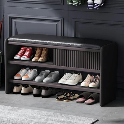 WZUOPG Modern Shoe Storage Bench,Wooden Entryway Bench with Leather Cushion,Upholstered Shoe Bench Shoe Cabinet Hallway Shoe Organizer Furniture-1pc