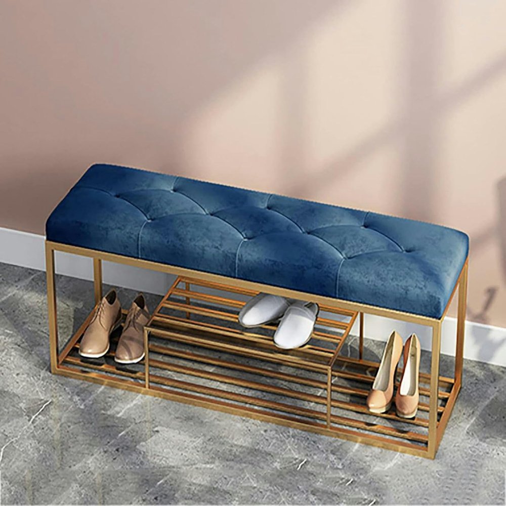 WZUOPG Modern Entry Shoe Bench Shoe Organizer Furniture,Luxurious Entryway Bench Shoe Rack Bench,Soft Velvet Upholstered Bench Seat Shoe Storage Bench-1pc