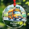 Personalized School Bus Glass Christmas Ornament 2026, School Bus Xmas Ornaments Gift for Kid Children Grandkids, Customized Year Name Bus Driver Glass Ornament, Keepsake Xmas Ornaments for Driver view 1