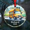 Personalized School Bus Glass Christmas Ornament 2026, School Bus Xmas Ornaments Gift for Kid Children Grandkids, Customized Year Name Bus Driver Glass Ornament, Keepsake Xmas Ornaments for Driver view 3