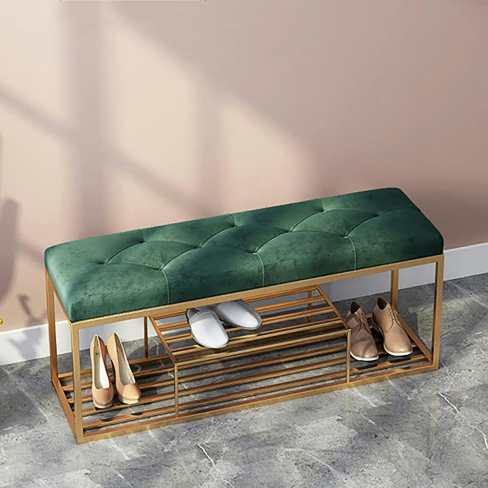 WZUOPG Modern Entry Shoe Bench Shoe Organizer Furniture,Luxurious Entryway Bench Shoe Rack Bench,Soft Velvet Upholstered Bench Seat Shoe Storage Bench-1pc