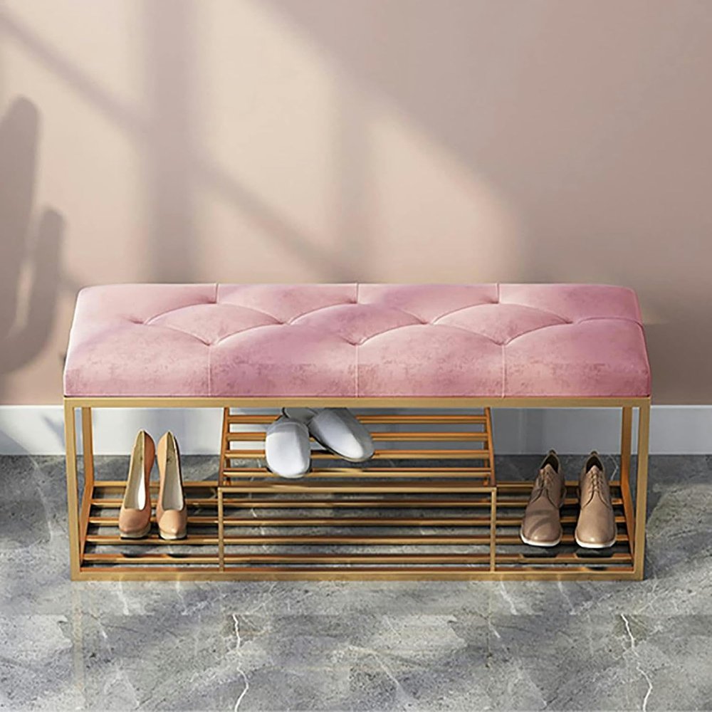 WZUOPG Modern Entry Shoe Bench Shoe Organizer Furniture,Luxurious Entryway Bench Shoe Rack Bench,Soft Velvet Upholstered Bench Seat Shoe Storage Bench-1pc