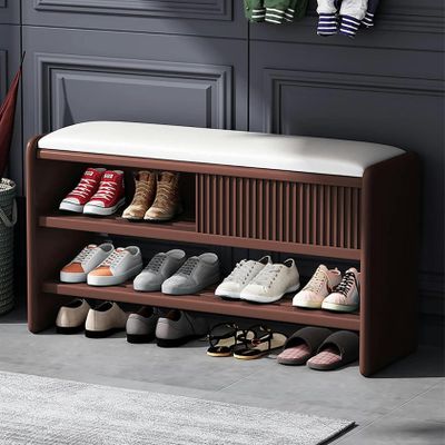WZUOPG Modern Shoe Storage Bench,Wooden Entryway Bench with Leather Cushion,Upholstered Shoe Bench Shoe Cabinet Hallway Shoe Organizer Furniture-1pc