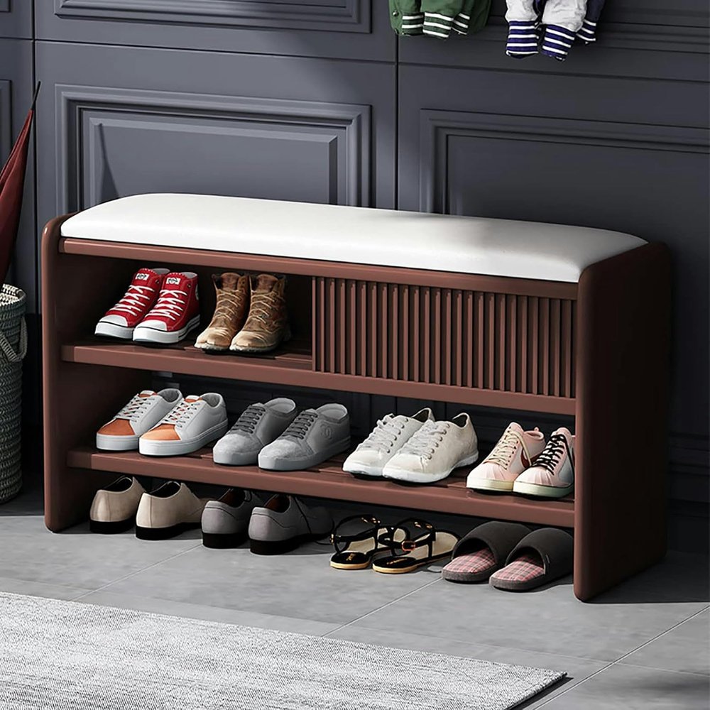 WZUOPG Modern Shoe Storage Bench,Wooden Entryway Bench with Leather Cushion,Upholstered Shoe Bench Shoe Cabinet Hallway Shoe Organizer Furniture-1pc