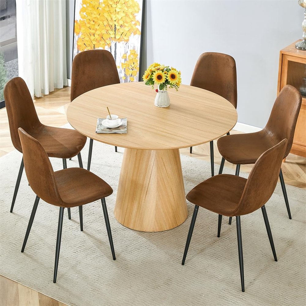 BAOPIN Round Dining Table Set for 6, 7-Piece Dining Table and Chair, 47'' Kitchen Table with Dining Chairs, Round Table and Chair Set for Home