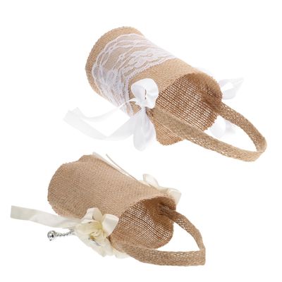 COOLHIYA 2pcs Rustic Flower Girl Baskets with Burlap and Lace Decoration for Wedding Ceremonies Lightweight and Easy to Carry Versatile for Storing Candy and Confetti
