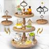 [3-in-1] Wooden Tiered Tray Stand - Beaded 3 Tiered Tray Decor Wood Cupcake Stand for Farmhouse Country Rustic Home - 3 Tier Stand [with 3 Changeable Handles] by Felt Creative Home Goods (Brown) view 1