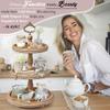 [3-in-1] Wooden Tiered Tray Stand - Beaded 3 Tiered Tray Decor Wood Cupcake Stand for Farmhouse Country Rustic Home - 3 Tier Stand [with 3 Changeable Handles] by Felt Creative Home Goods (Brown) view 2