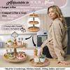 [3-in-1] Wooden Tiered Tray Stand - Beaded 3 Tiered Tray Decor Wood Cupcake Stand for Farmhouse Country Rustic Home - 3 Tier Stand [with 3 Changeable Handles] by Felt Creative Home Goods (Brown) view 3