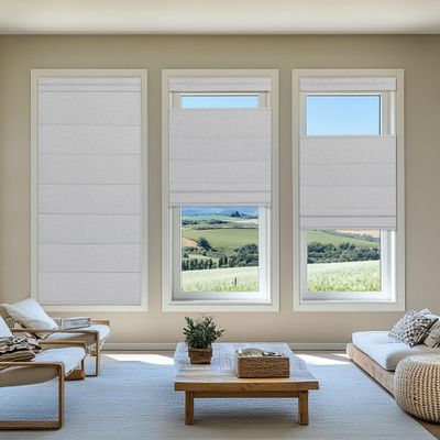 Sulugood NO Drill NO Tools Cordless Roman Shades for Interior Windows, Top Down Bottom Up Roman Window Shade, Custom Blackout Linen Roman Window Blinds(29" W x 52" H) Full Blackout White