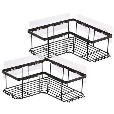 WOONEKY 2pcs Corner Shower Shelf Organizer Punch Adhesive Corner Storage for Bathroom Shower Shelves Hooks for Toiletries and Accessories