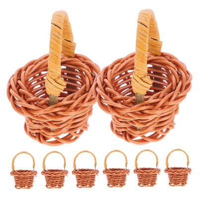 HOMOCONO Dollhouse Basket Model Mini Rattan Woven Baskets Storage Decorative for Home Craft Garden