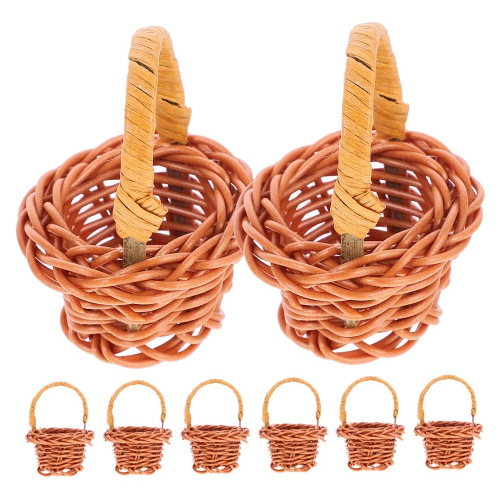HOMOCONO Dollhouse Basket Model Mini Rattan Woven Baskets Storage Decorative for Home Craft Garden