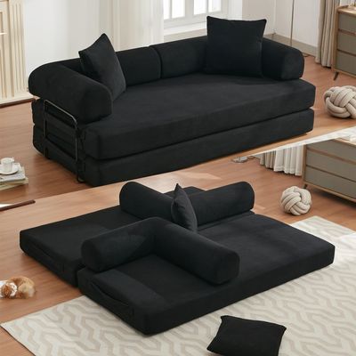 Ochangqi 78.5" Modern Corduroy Convertible Folding Futon Couch Sofa Bed, 4-in-1 Adjustable Folding Loveseat Double Chaise Lounge for Compact Living Space,Dorm,Game Studio,Apartment,Bedroom (Black)
