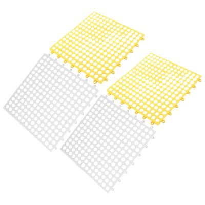 FONDOTIN 4Sheets Non-Skid Hollow-Out Bath Mat Anti-Slip Shower Cushion for Bathroom Pet Cage and Door Entry Yellow and White Mats for Protection