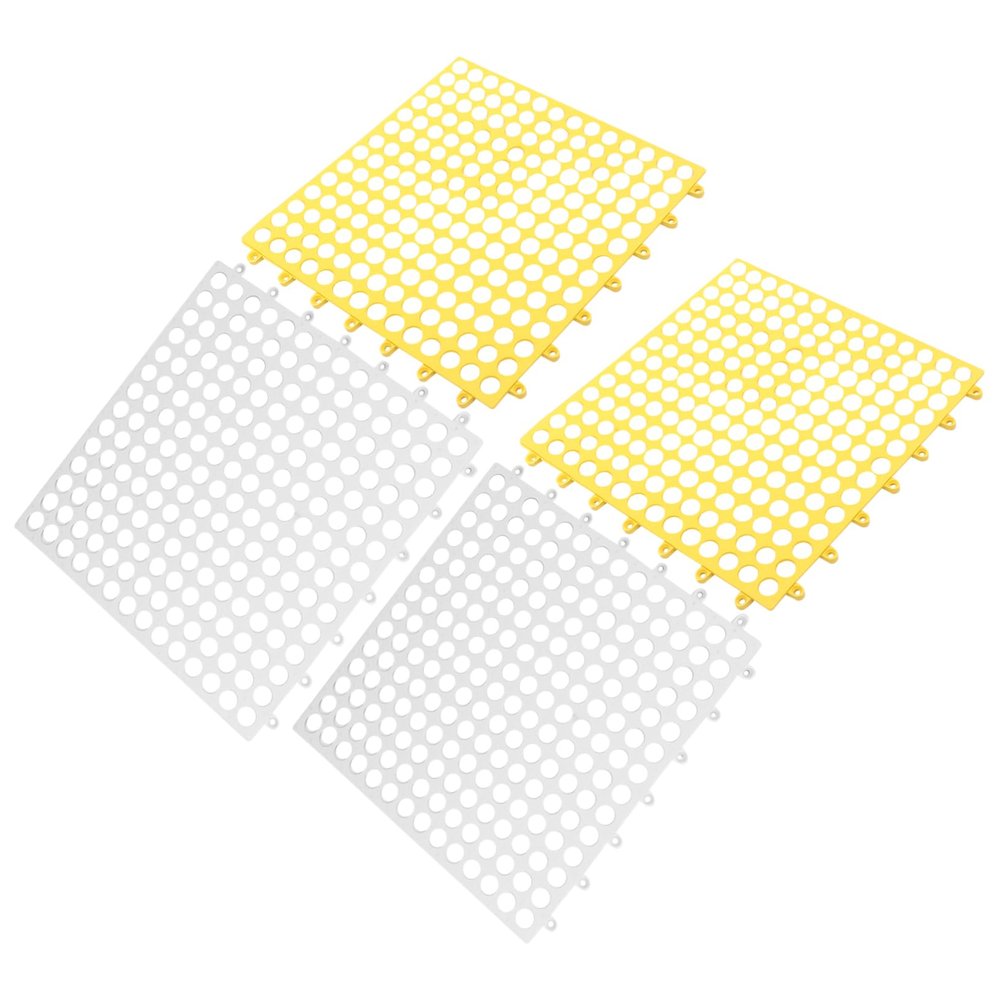 FONDOTIN 4Sheets Non-Skid Hollow-Out Bath Mat Anti-Slip Shower Cushion for Bathroom Pet Cage and Door Entry Yellow and White Mats for Protection