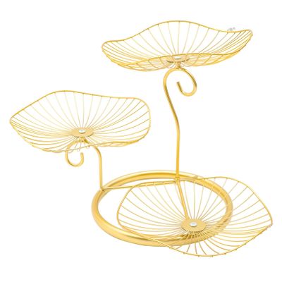 AUTSUPPL Fruit Basket Stand Wire Storage Organizer for Kitchen Countertop Iron Fruit Holder Vegetables Snacks Stylish Gold Design