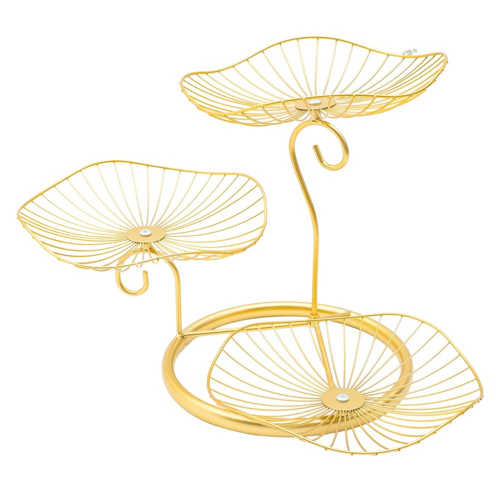AUTSUPPL Fruit Basket Stand Wire Storage Organizer for Kitchen Countertop Iron Fruit Holder Vegetables Snacks Stylish Gold Design