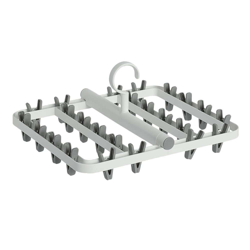 ANDRESLAD 1pc Foldable Laundry Rack Windproof Plastic Clothes Hanger for Socks and Towels Multi-Function Design Space-Saving Drying Pale Grey