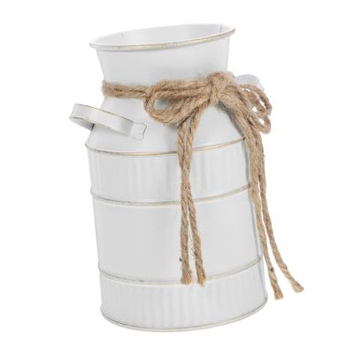 LIFKICH Rustic Metal Flower Holder Vintage Farmhouse Pitcher Vase Handle for Dried Flowers Potted Plants and Home Decor European-Style Iron Design White