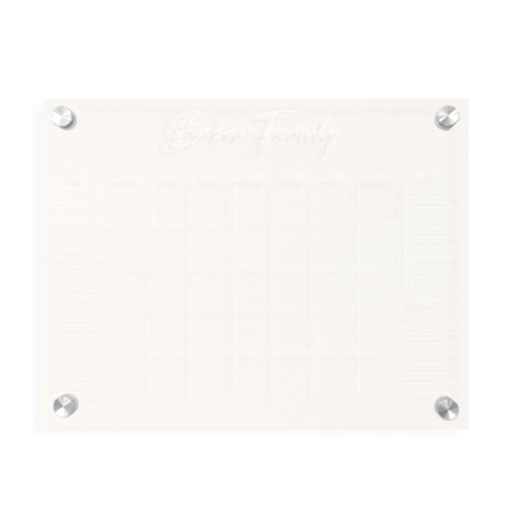Personalized Clear Acrylic Calendar for Wall, Calendar Whiteboard for Wall, Dry Erase Wall Calendar, Wall Calendar Organizer System for Home (Cursive, White, 14"W x 11"H)