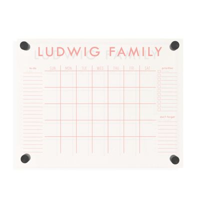 Personalized Clear Acrylic Calendar for Wall, Calendar Whiteboard for Wall, Dry Erase Wall Calendar, Wall Calendar Organizer System for Home (Block, Blush, 14"W x 11"H)