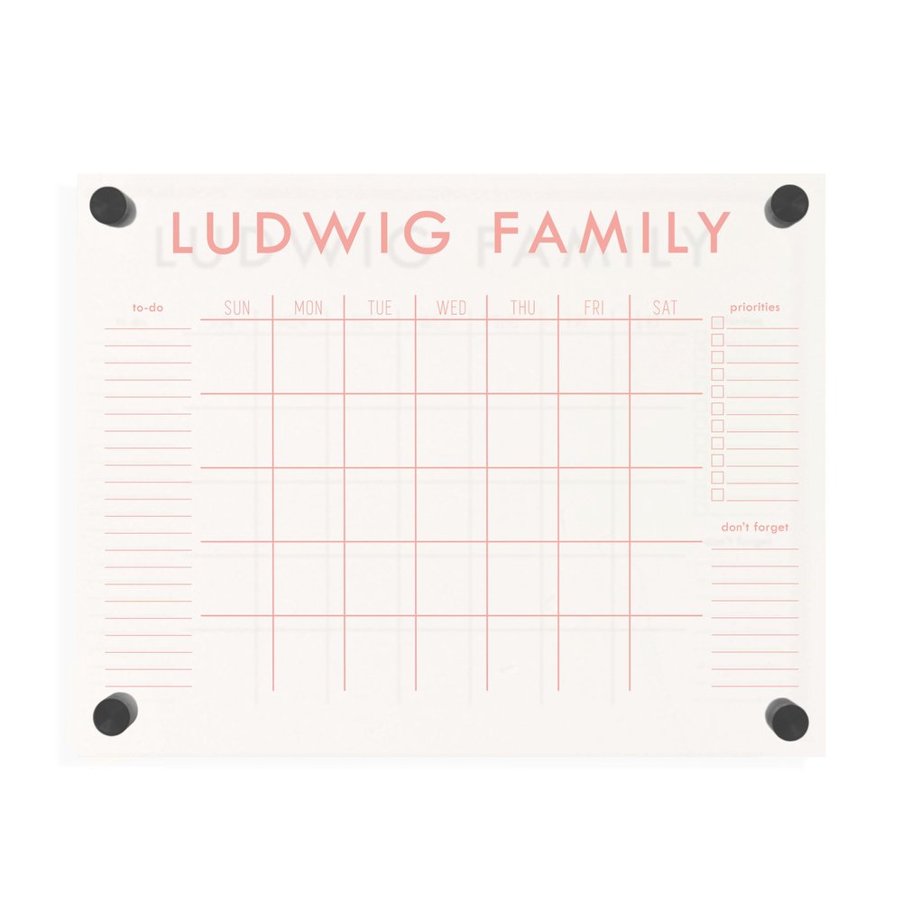 Personalized Clear Acrylic Calendar for Wall, Calendar Whiteboard for Wall, Dry Erase Wall Calendar, Wall Calendar Organizer System for Home (Block, Blush, 14"W x 11"H)