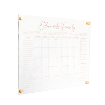 Personalized Clear Acrylic Calendar for Wall, Calendar Whiteboard for Wall, Dry Erase Wall Calendar, Wall Calendar Organizer System for Home (Cursive, Blush, 23"W x18.5"H)