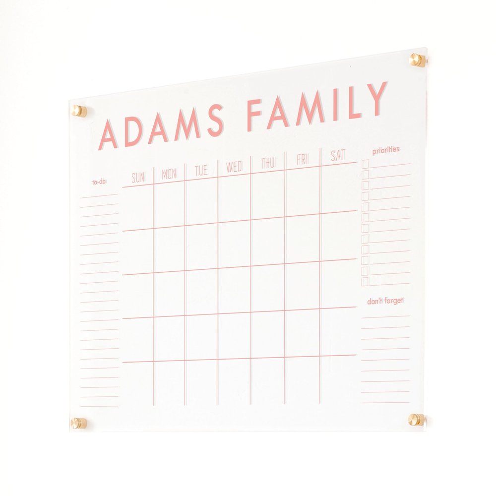 Personalized Clear Acrylic Calendar for Wall, Calendar Whiteboard for Wall, Dry Erase Wall Calendar, Wall Calendar Organizer System for Home (Block, Blush, 31"W x 23"H)