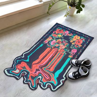 Rugendary Melting Rug 5x7.5 Oriental Design Melting Area Rug Machine Washable Traditional Carpet Nonslip Mat Scandinavian Melting Rug for Living Room Bedroom Kitchen Abstract Rug Fabric Surface