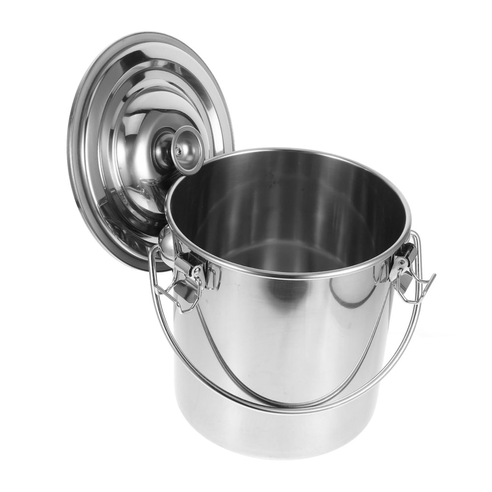 OSOLADY Stainless Steel Sealed Bucket Portable Container for Oil Food and Liquid Transport with Buckle Handle Construction for Kitchen Use