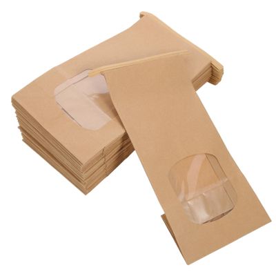 Anneome 100pcs Snack Bag Kraft Paper Cookie Candy Packaging Bags Greaseproof Window for Party Treats