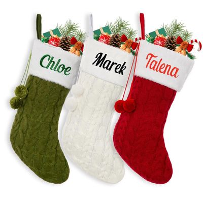 Personalized Christmas Stocking Gift Bag with Name Embroidery, Custom Family Christmas Stockings, Knitted Xmas Stockings for Children, Christmas Holiday Party Stocking, Decoration for Xmas Tree