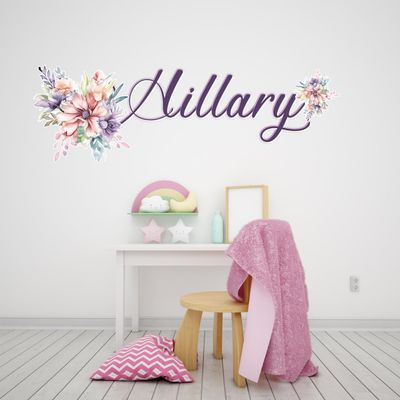 Custom Name Wall Decal - Watercolor Flowers - Bedroom Wall Decor - Peel & Stick - Removable Botanical Nursery Decor - PN-FW.07