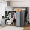 Eailaveo Full Size Loft Bed with Wardrobe and Desk, Multi-Function Wood Loft Bed Frame with Storage Shelves and Staircase for Kids Kids Teens Adults, Maximized Space (Grey-08) view 1