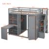 Eailaveo Full Size Loft Bed with Wardrobe and Desk, Multi-Function Wood Loft Bed Frame with Storage Shelves and Staircase for Kids Kids Teens Adults, Maximized Space (Grey-08) view 2