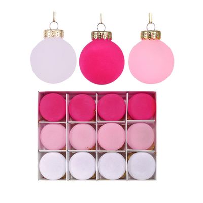 Christmas Tree Pendant Plastic Ball Set,12 Piece Set of Decorative Balls,Christmas Plush Ornament Used for Christmas Tree Home Party Wreath Decoration (Light Pink-Pink-White)